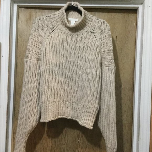 H&M knit sweater cream color comfy and cozy mock turtle neck size large - Picture 1 of 7